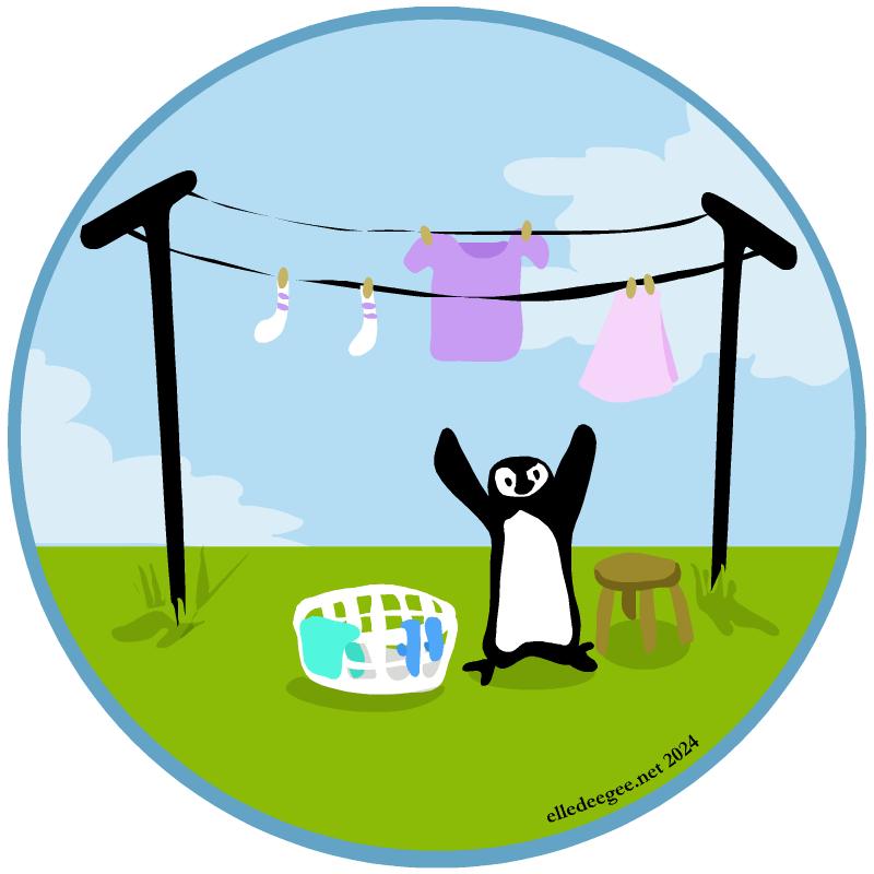 Earth Day inspired art: Giraffe and baby, penguin and sea creatures, penguin doing laundry.