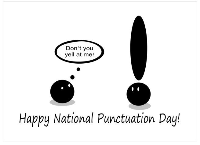 An illustration of a period side eying an exclamation point and saying "Don't you yell at me!"