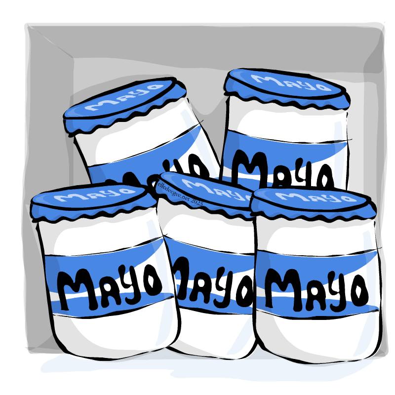 image of 5 illustrated jars of mayo for cinco de mayo.